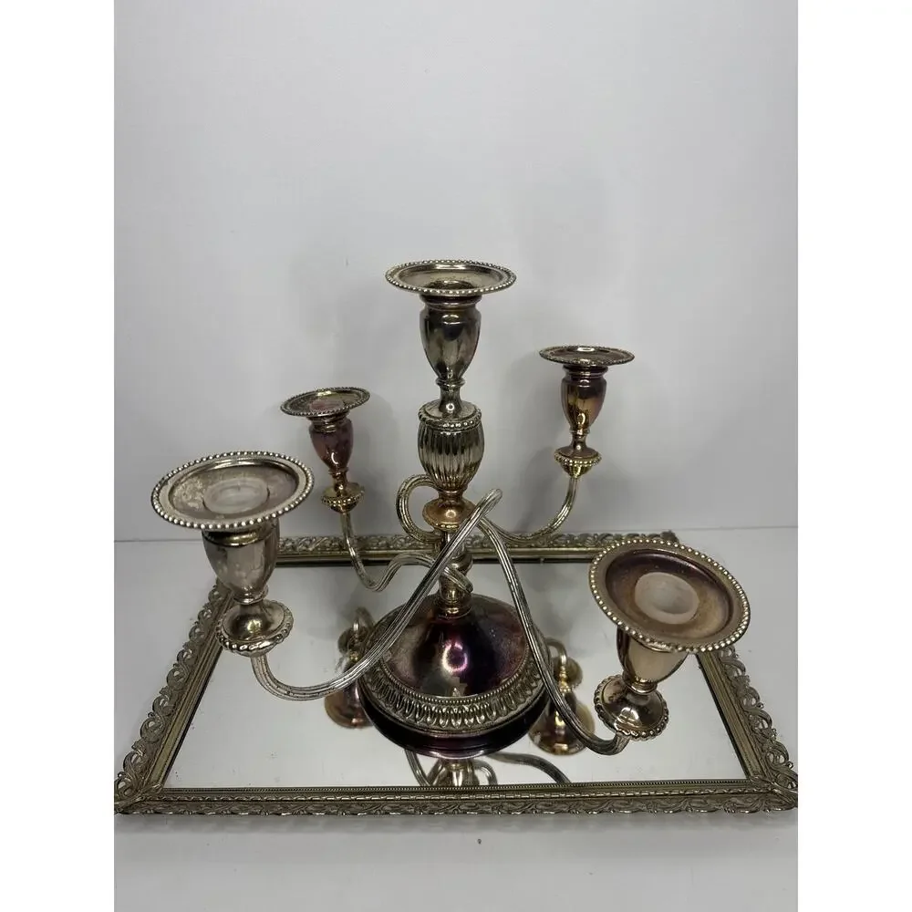 Godinger Candelabra Silver Plated Baroque Ornate 4 Arms 5 Candle Holder Wedding